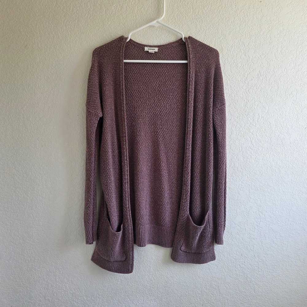 Garage Mauve Purple Marl Open Front‎ Cardigan Sweater Pockets XS/S